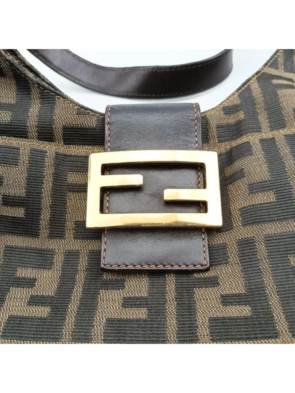 Fendi Zucca Pattern Brown Canvas Leather Handbag